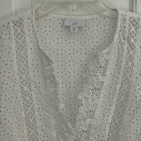 J. Jill 100% Cotton White Eyelet 3/4 Sleeve Tunic PXS Cottagecore Grannycore - Picture 2 of 13